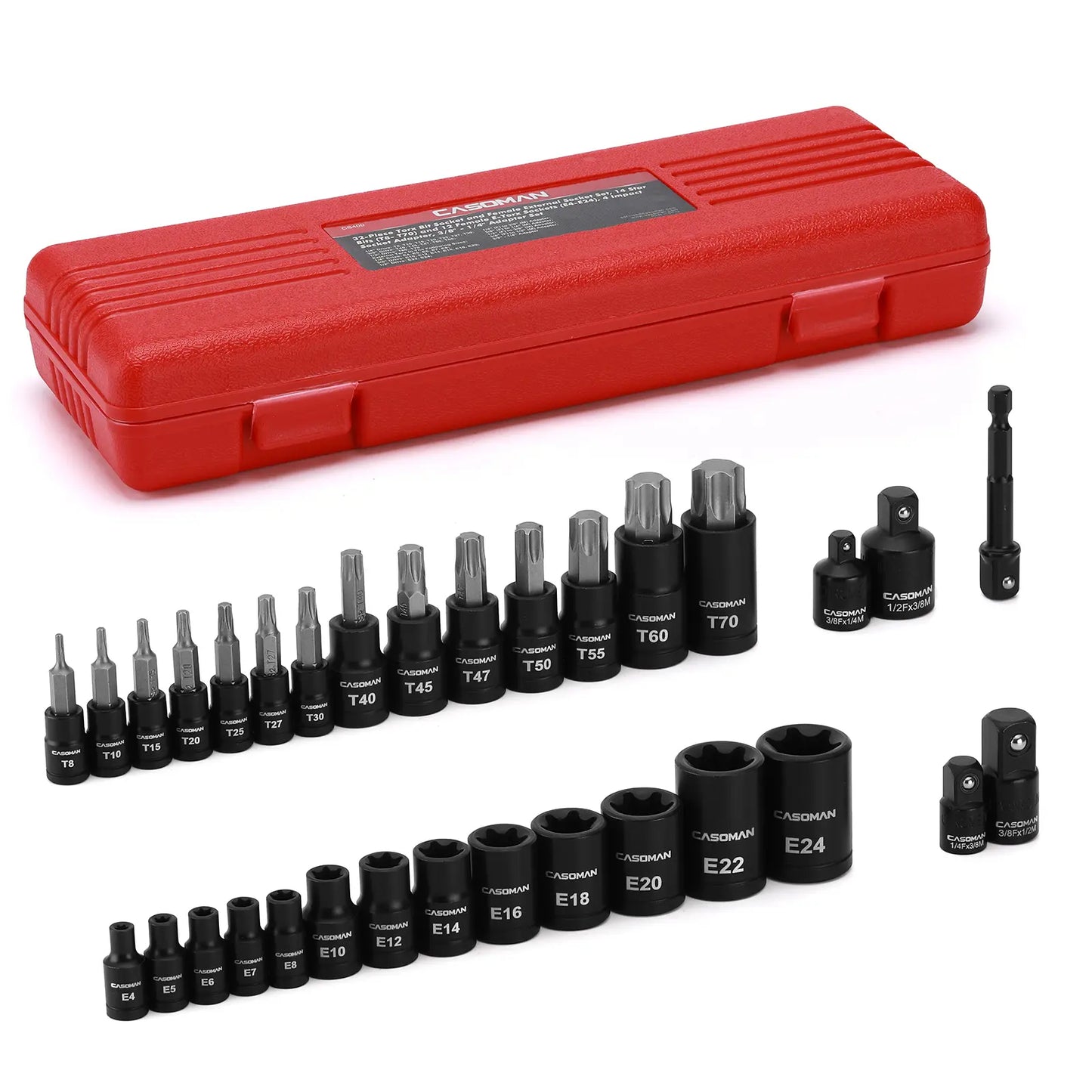 32-Piece Torx Bit Socket Set – S2 Alloy Steel E-Torx Sockets with Drive Adapters