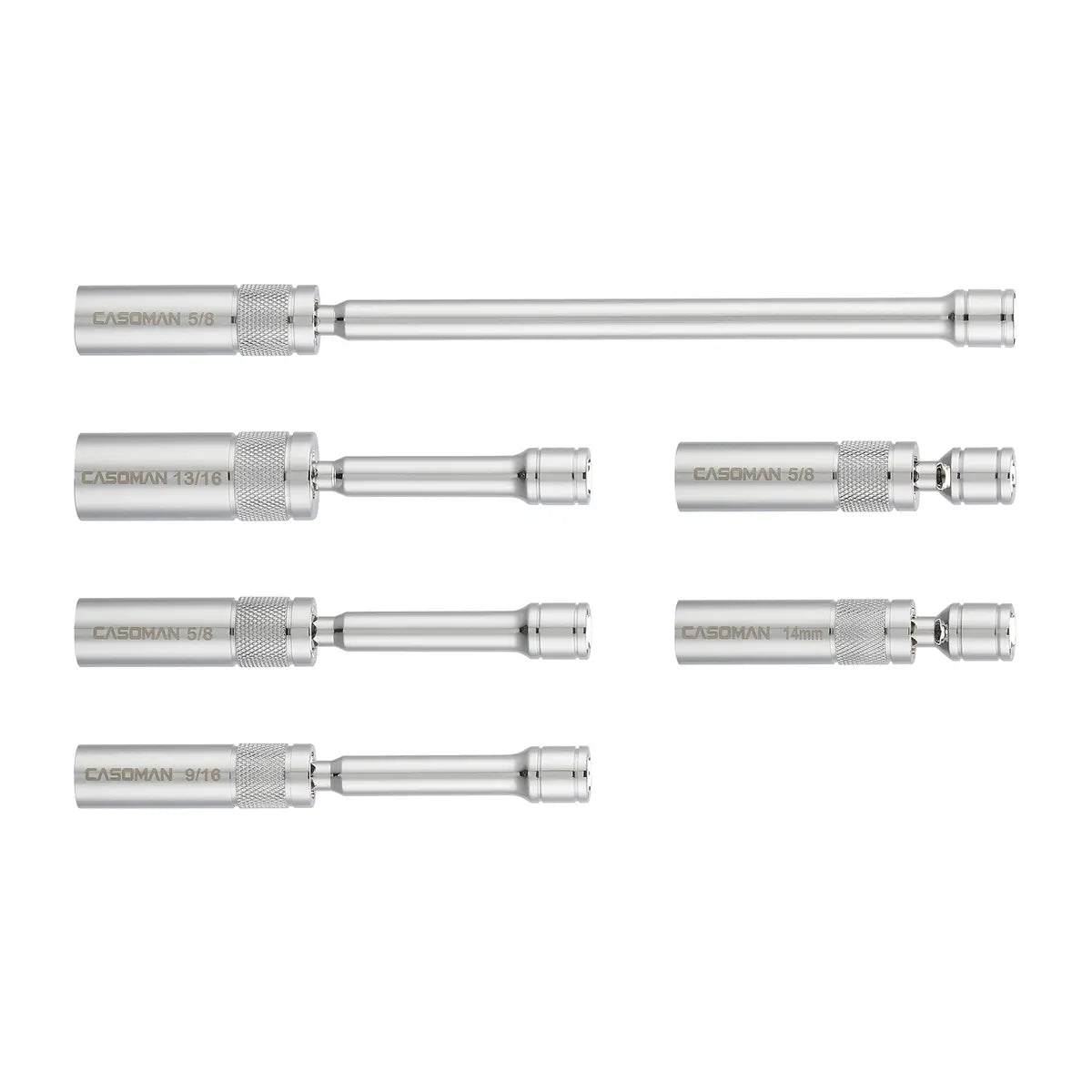6PCS Magnetic Swivel Spark Plug Socket Set – 3/8" Drive, 9/16", 5/8", 13/16" & 14mm, Thin Wall CR-V Steel
