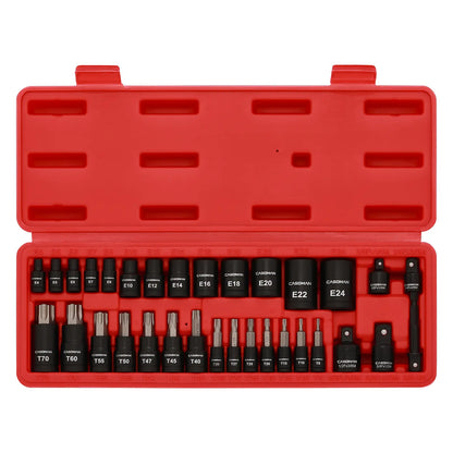 32-Piece Torx Bit Socket Set – S2 Alloy Steel E-Torx Sockets with Drive Adapters