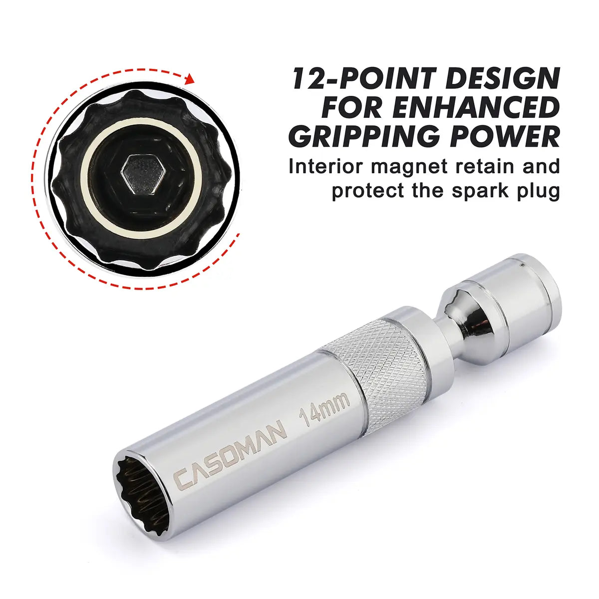 6PCS Magnetic Swivel Spark Plug Socket Set – 3/8" Drive, 9/16", 5/8", 13/16" & 14mm, Thin Wall CR-V Steel