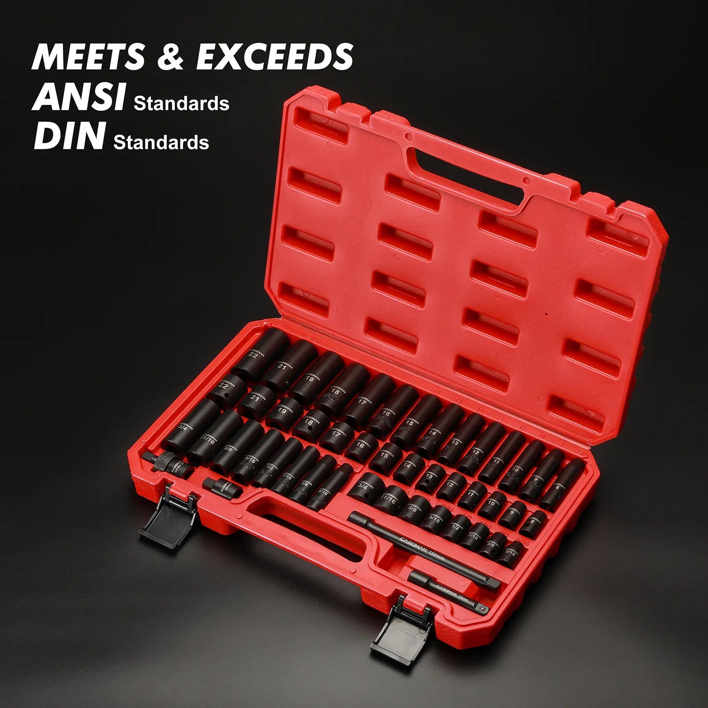 49-Piece 3/8" Drive Impact Socket Set – 6-Point CR-V Steel Sockets with Ratchet, Extensions & Accessories