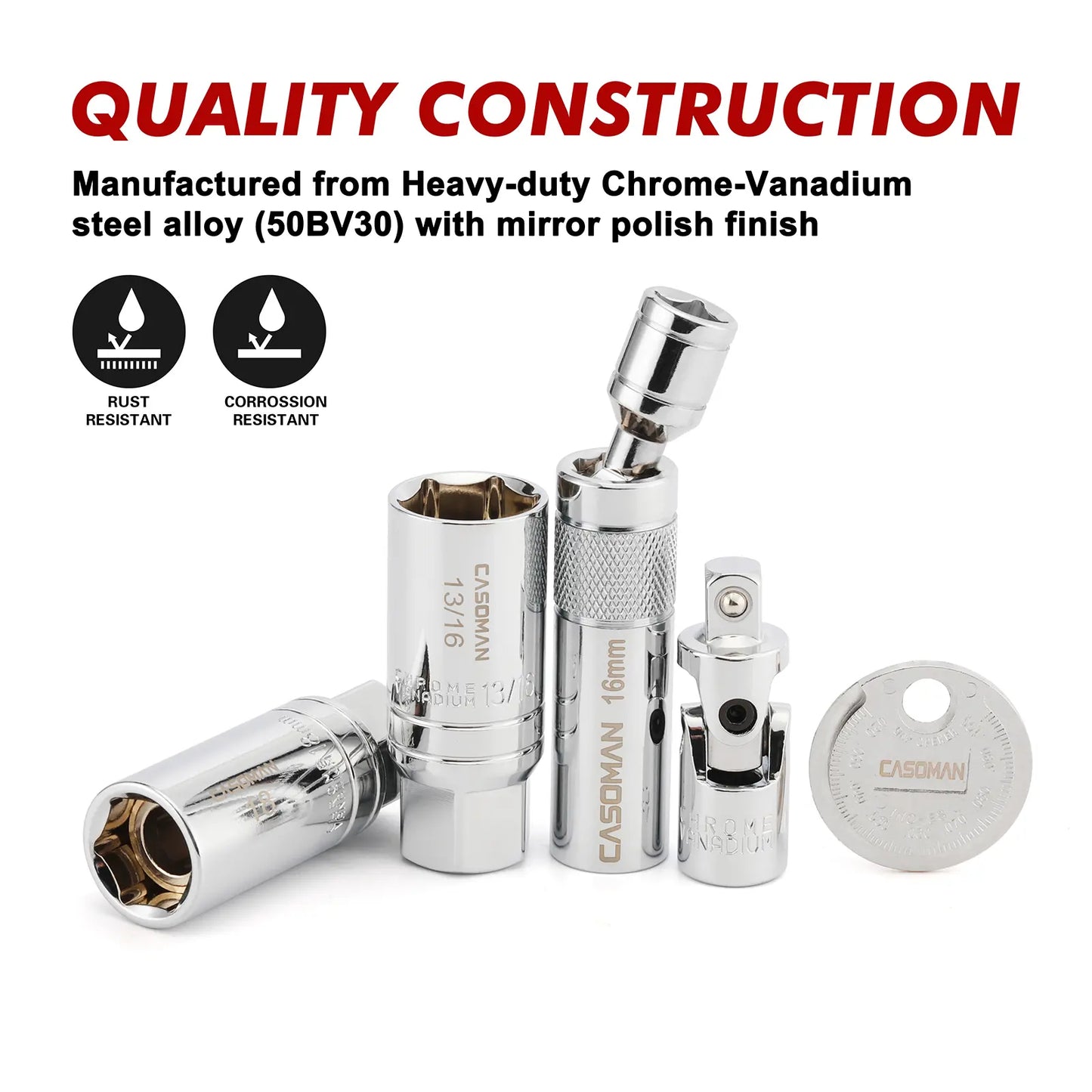 10PCS Magnetic Spark Plug Socket Set – 3/8" Drive CR-V Steel Automotive Tool Kit with Extension Bar & Universal Joint