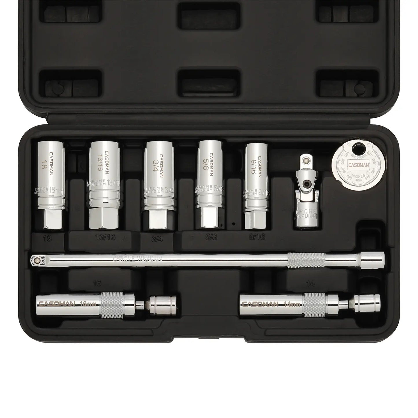10PCS Magnetic Spark Plug Socket Set – 3/8" Drive CR-V Steel Automotive Tool Kit with Extension Bar & Universal Joint