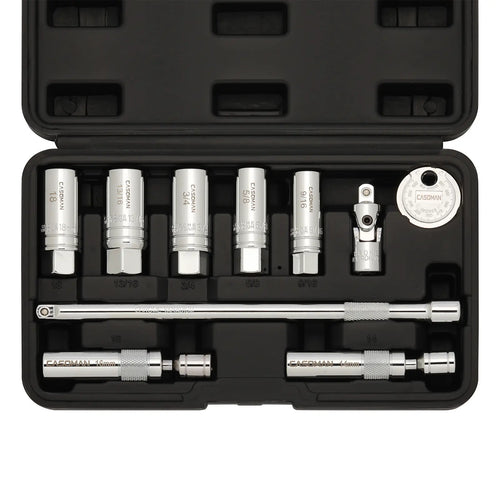 10PCS Magnetic Spark Plug Socket Set – 3/8" Drive CR-V Steel Automotive Tool Kit with Extension Bar & Universal Joint