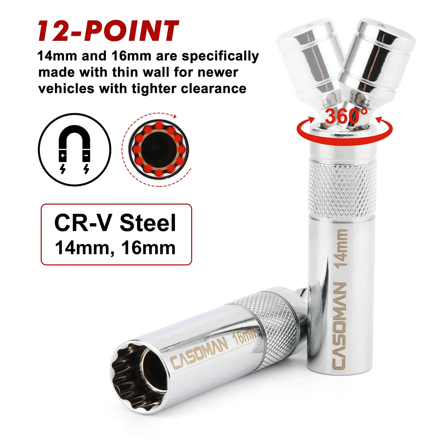 10PCS Magnetic Spark Plug Socket Set – 3/8" Drive CR-V Steel Automotive Tool Kit with Extension Bar & Universal Joint